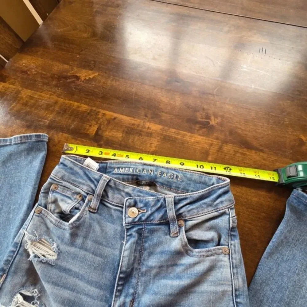 American Eagle Super Hi Rise Flare Jeans Distressed Y2K Stretch Denim - Size 00